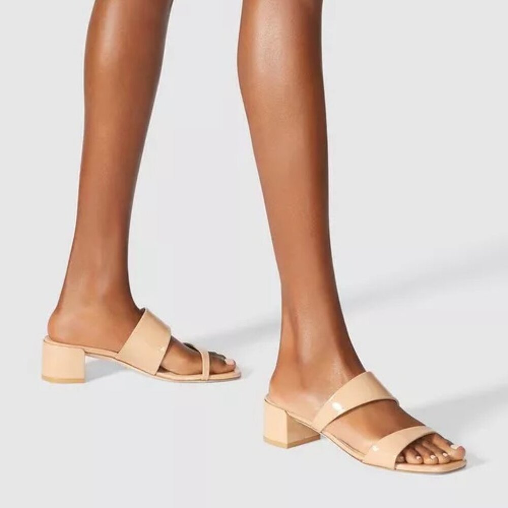 Stuart Weitzman - Miami 35 Patent Leather Mule Slides in Beige